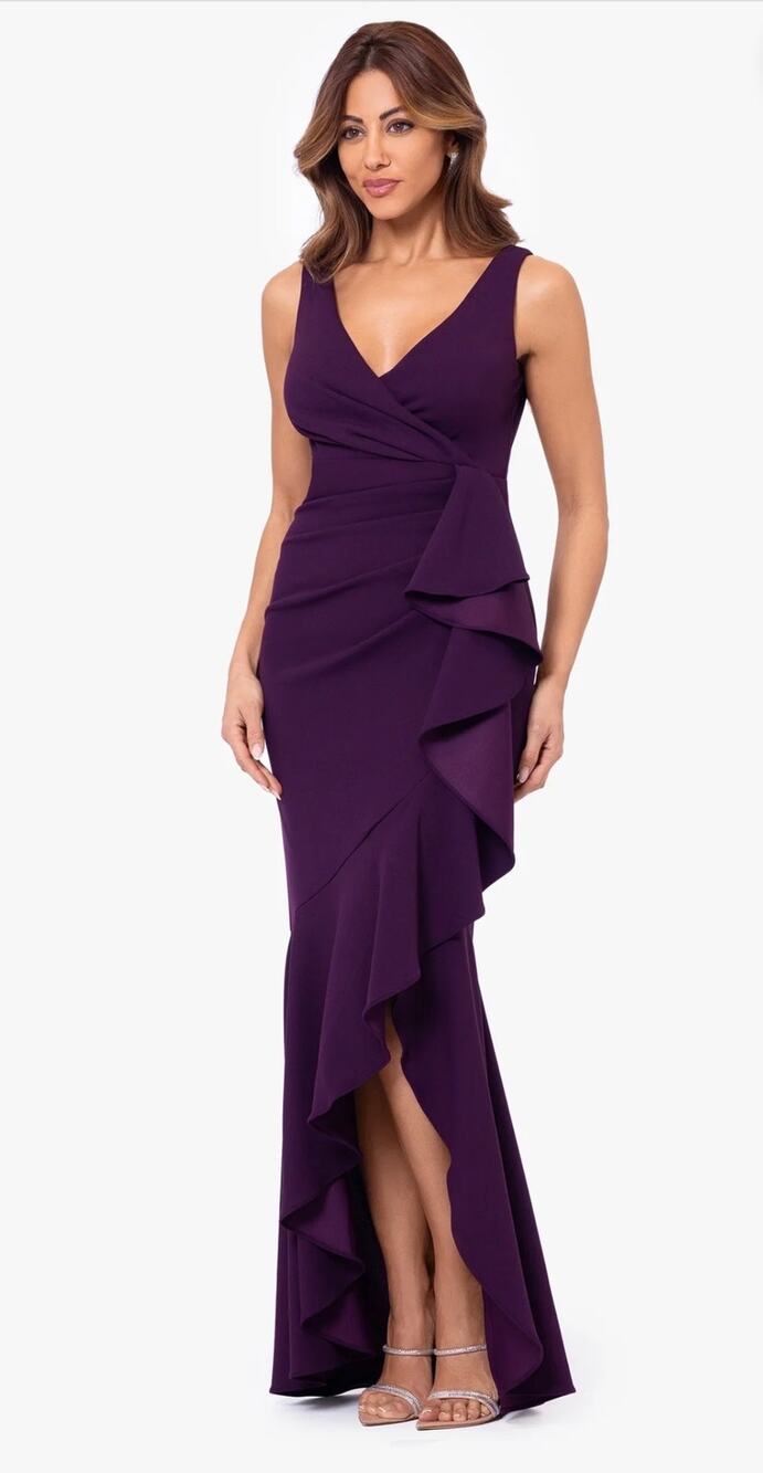 Betsy & Adam Candace Hi-Low Cascade Gown - Size 6 (New)